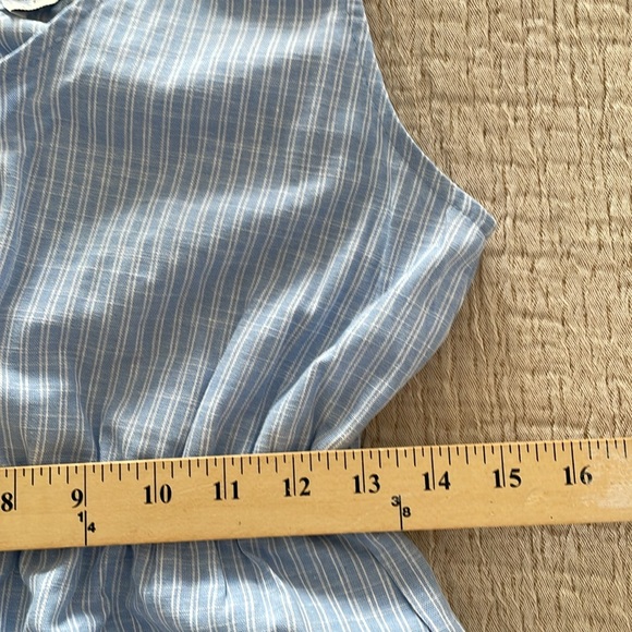 S: Cotton A-Line Sun Dress Blue/White PinStriped Tiered V neck NWOT new! - Picture 9 of 10